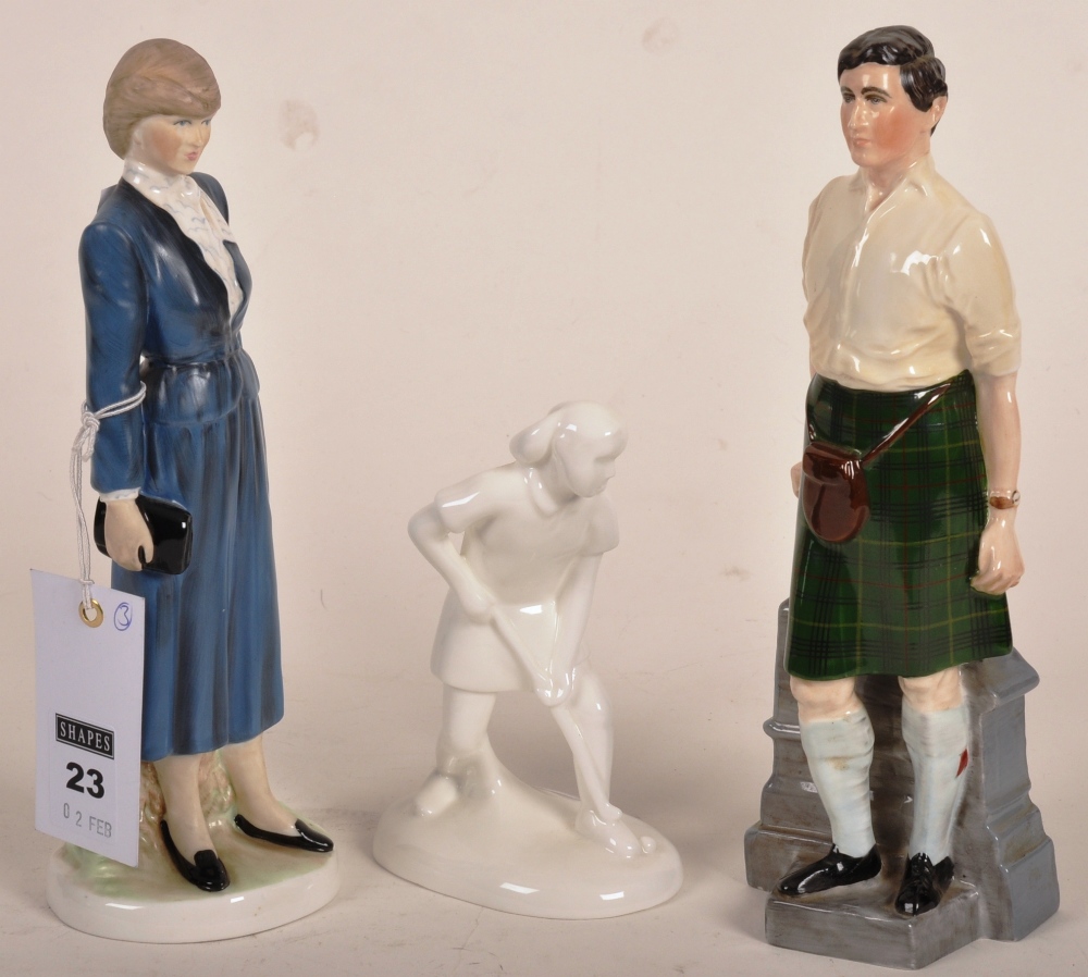 A pair of Coalport figures depicting Lady Diana Spencer and HRH The Prince of Wales, together with a