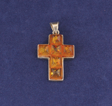 Sterling silver and amber pendant cross