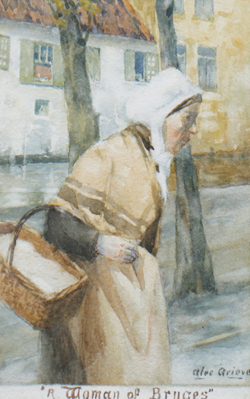 Alec Grieve Woman of Bruges, Signed watercolour 24 x 15 cm