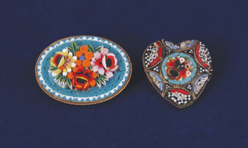 Two vintage macro mosaic brooches