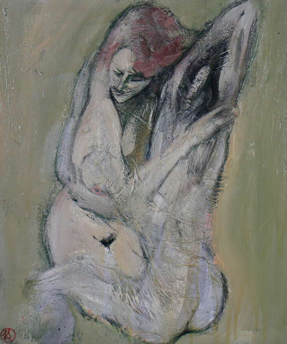 Len Steckler, (1930 - ) Embracing Signed oil on canvas Dated 1991 Study for lot 670 60 x 50 cm.