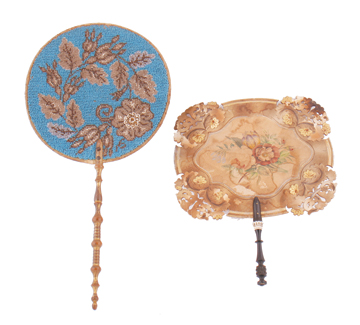 Victorian beaded fan, together with a parcel gilt and painted fan