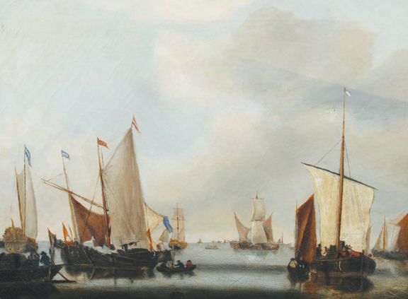 Nineteenth-century Dutch School Sailing boats in harbour 42 x 52 cm.