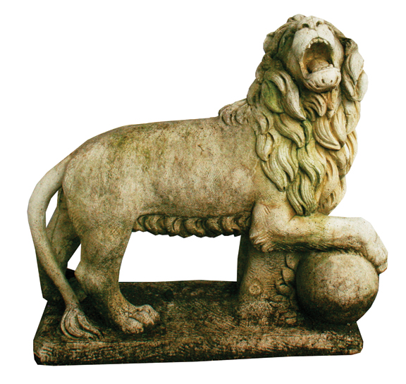 Pair of reconstituted stone armorial lions