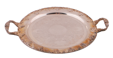Engraved silver plated serving tray, with grape decoration  37 cm. diameter