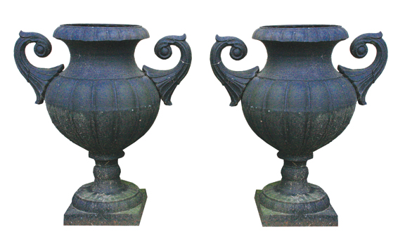 Pair of large cast iron jardinieres, each of bulbous form 100 cm. high