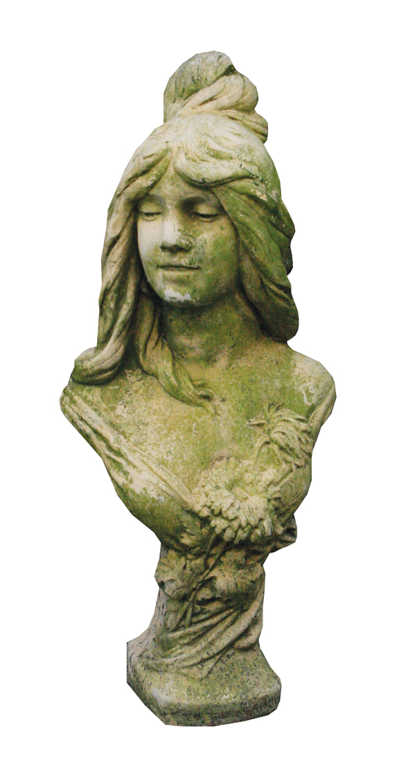 Reconstituted stone bust of a young woman 17 cm. high