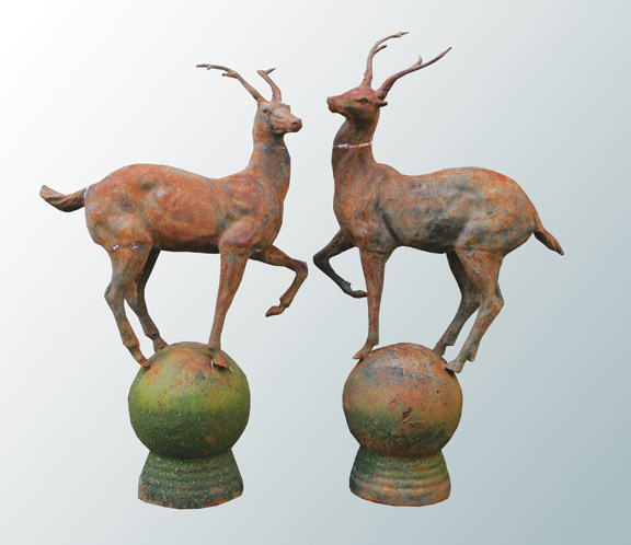 Pair of cast iron deer pier caps 74 cm. high