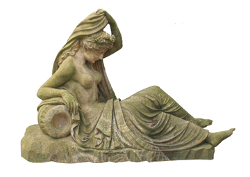 Stone sculpture, of a reclining female figure 120 cm. long