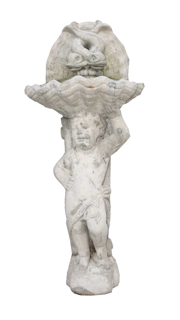 Cherub supported bird bath