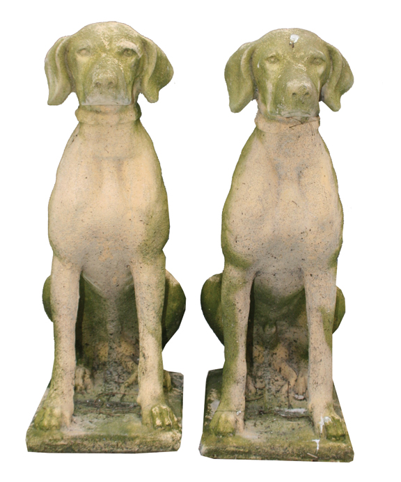 Pair of reconstituted stone seated dogs 71 cm. high