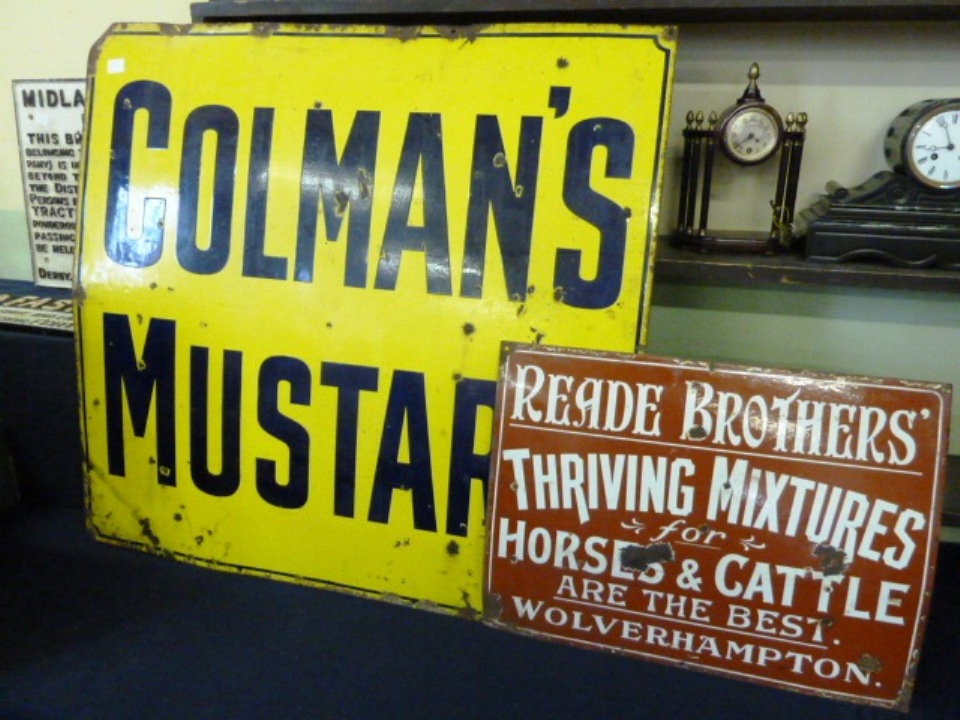 Colmans Mustard & Thriving Mixtures enamel advert signs (2)