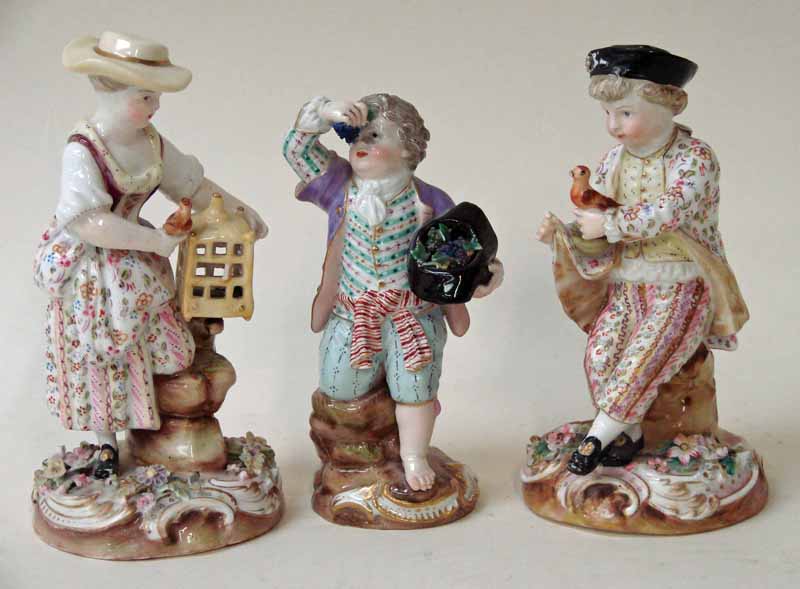 `A pair of 19th century Meissen style porcelain figures by John Bevington, and a Meissen style