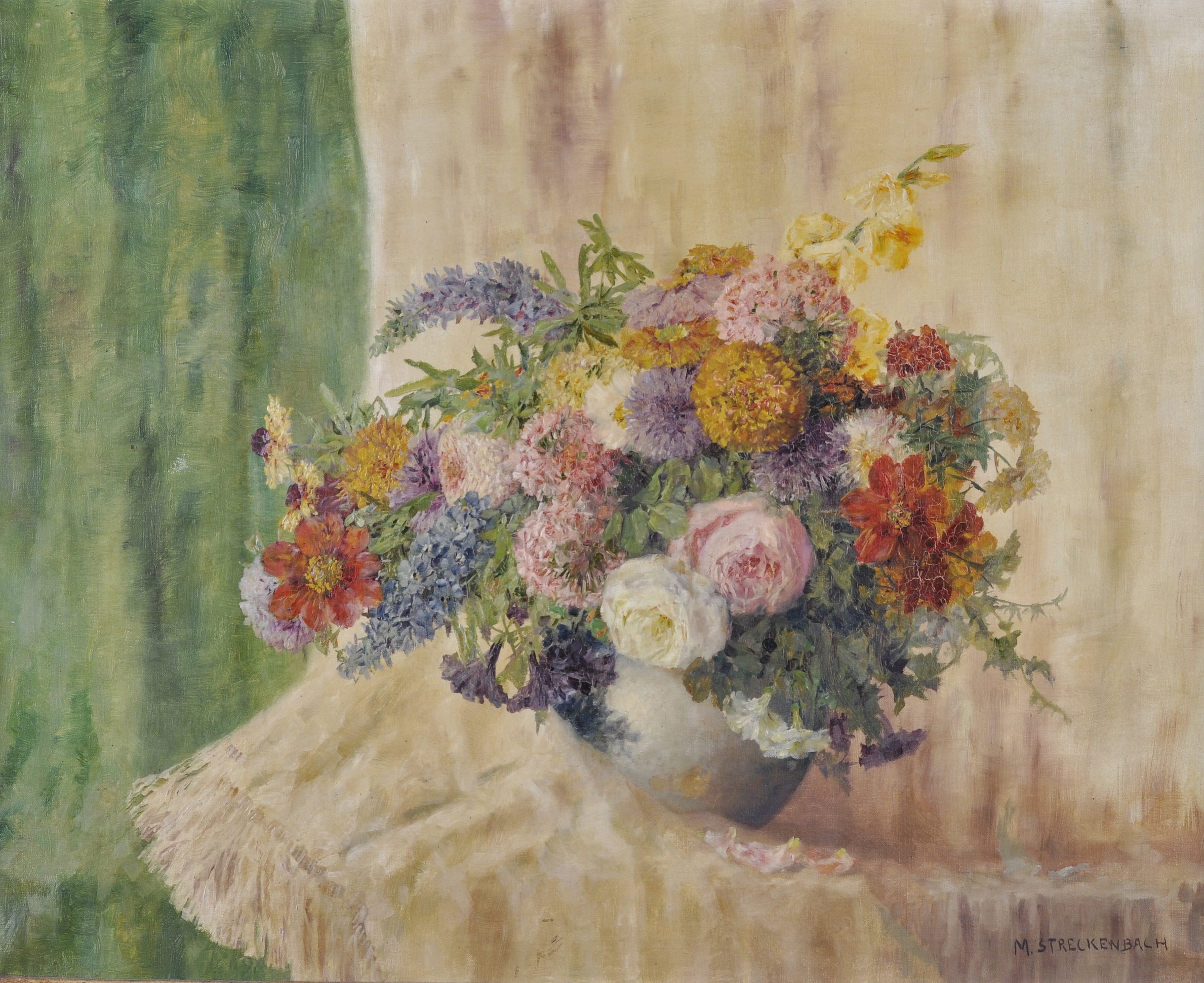 MAX THEODORE STRECKENBACH (German 1863-1936) A PAINTING, "Still Life with Bouquet of Flowers in