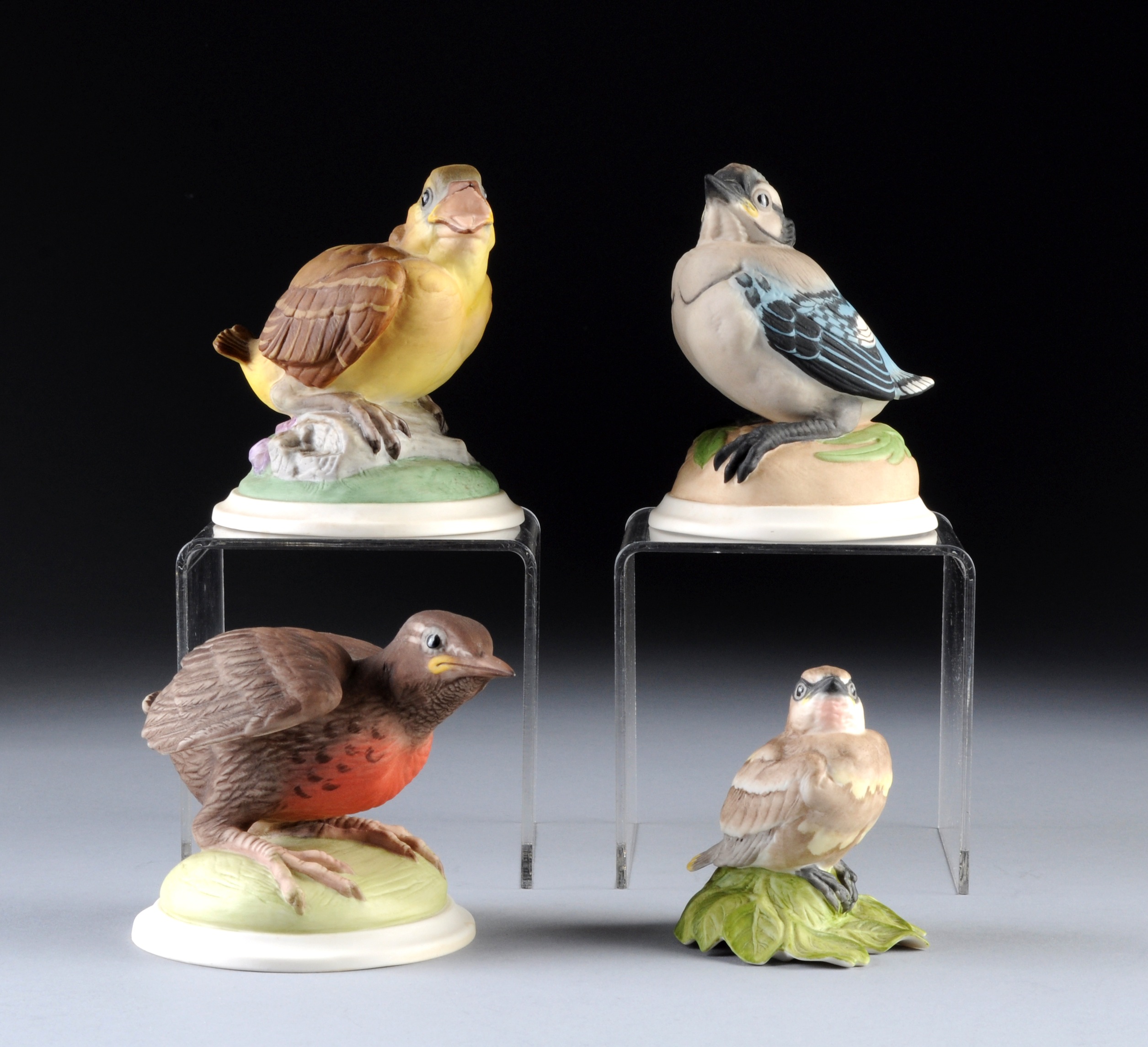 A GROUP OF FOUR BOEHM FLEDGLING FIGURINES, NEW JERSEY, LATE 20TH CENTURY each hand painted bisque