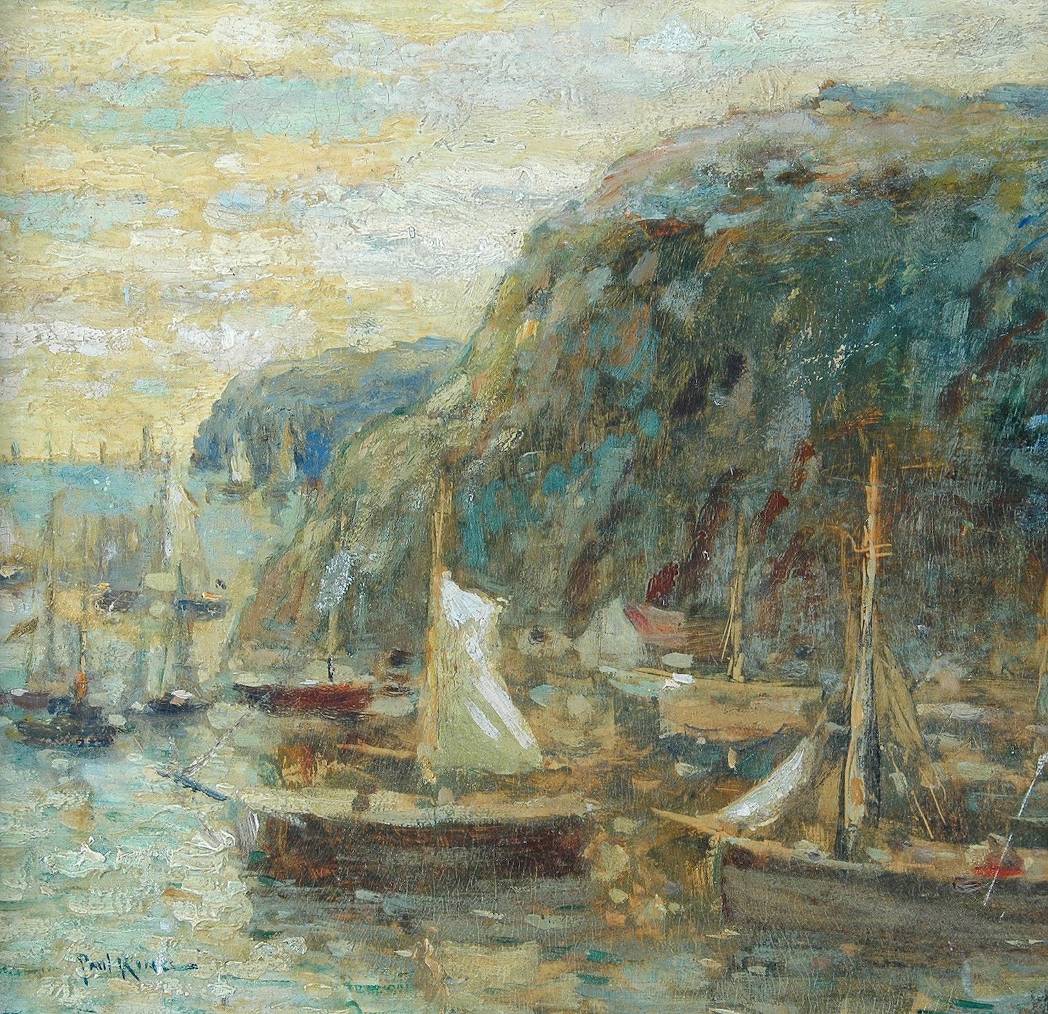 PAUL KING (American 1867-1947) A PAINTING, "Harbor, Nova Scotia", oil on canvas board, signed L/L. 9