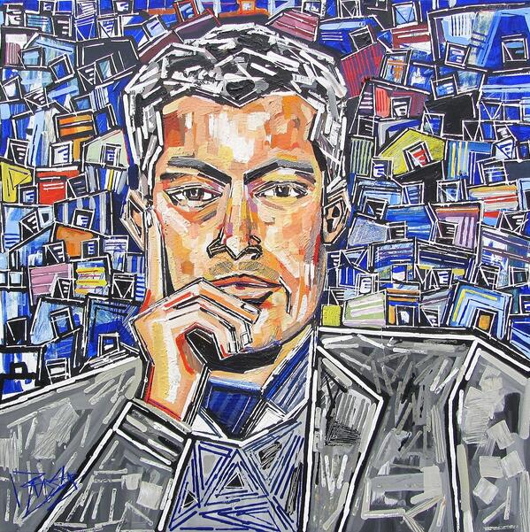 Mourinho’s Pride" by Ben Mosley.  Acrylic On Canvas 100x100cm. Jose Mourinho is one of the most