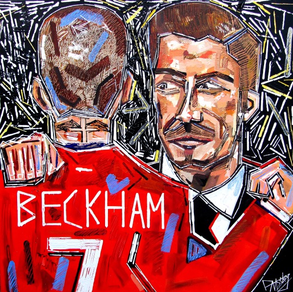 Beckham to Beckham" by Ben Mosley.  Acrylic on Canvas 100x100cm. David Beckham, an England Captain