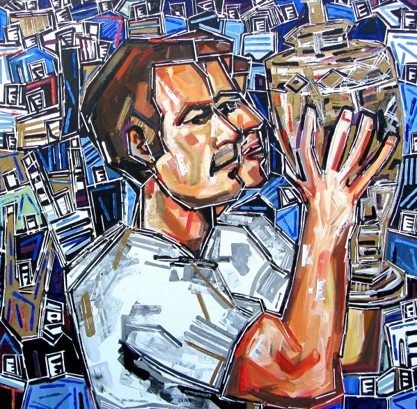 Murray"s Triumph" by Ben Mosley.  Acrylic on Canvas 100x100cm. Andy Murray is on course to become