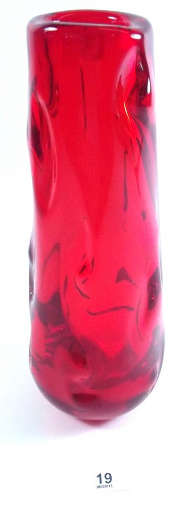 A Whitefriars ruby nobbly tapered vase - 24cm