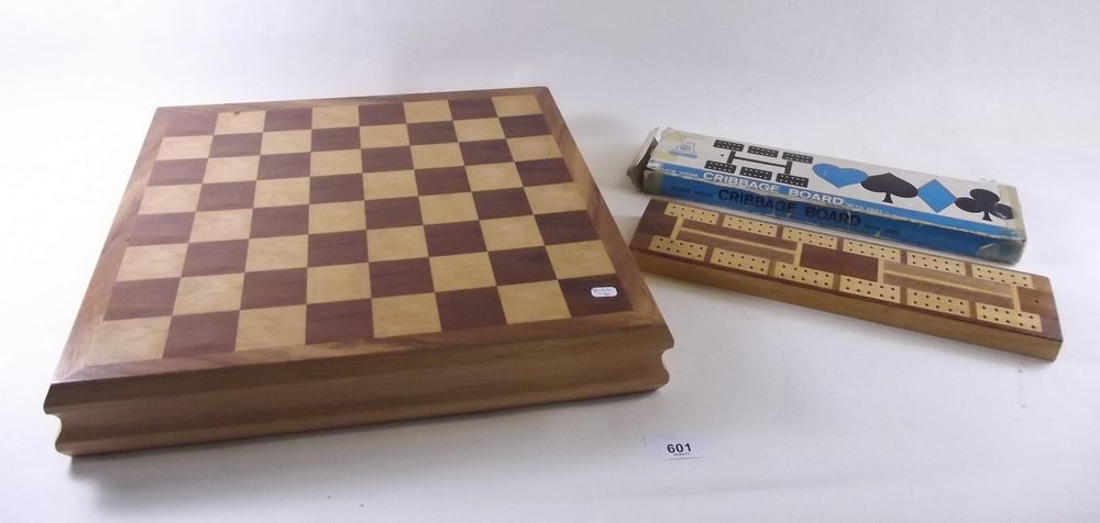 A modern inlaid chess board and cribbage board