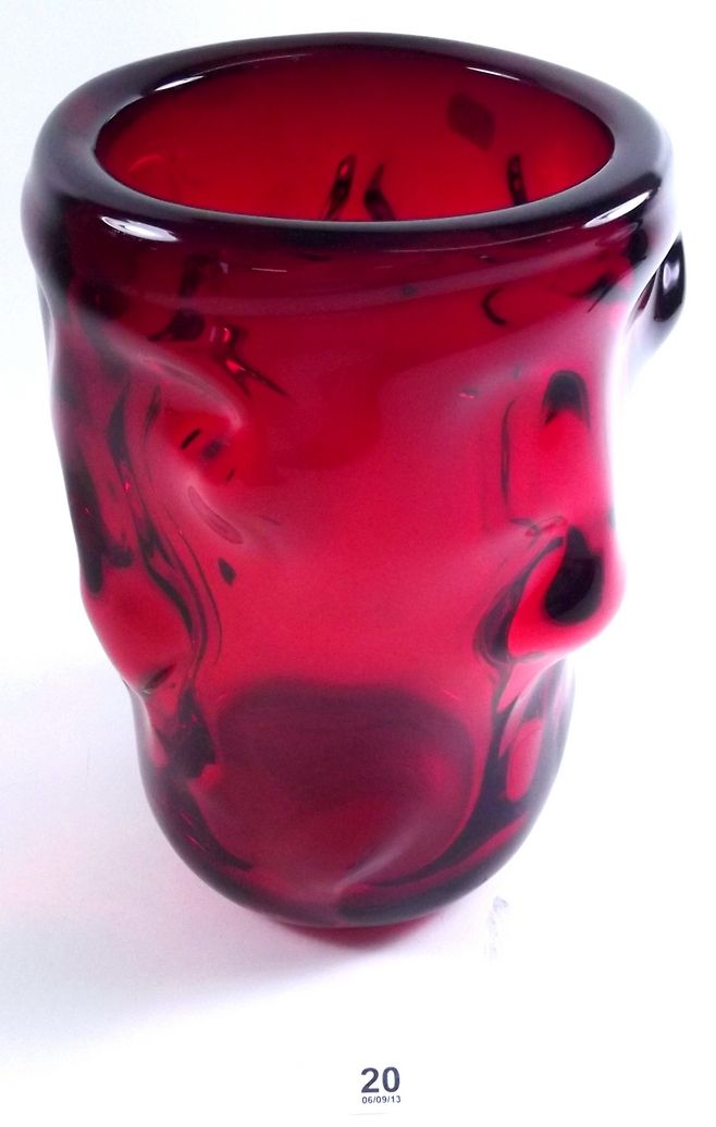 A Whitefriars large ruby nobbly vase - 20cm