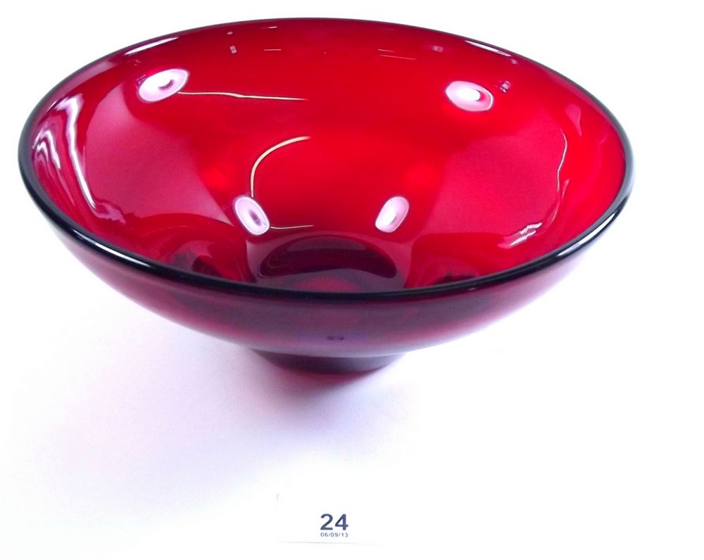 A large Whitefriars ruby glass fruit bowl