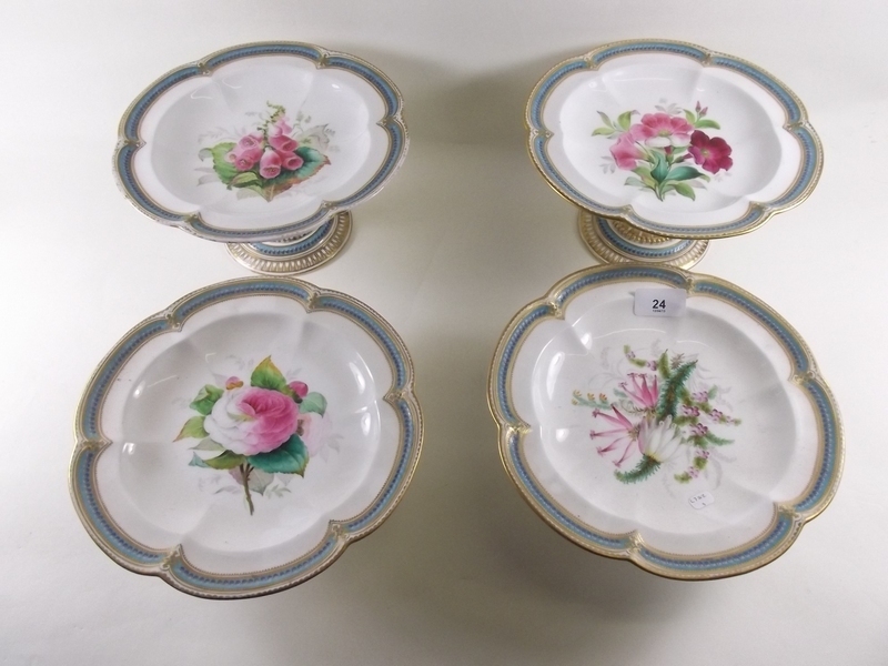 A set of four Victorian floral painted dessert comports