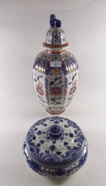 A Delft polychrome vase and cover and a tureen and cover