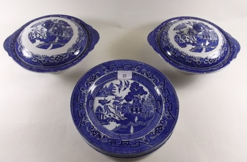 An Adderley`s `Old Willow` dinner service comprising six dinner plates, five breakfast plates,