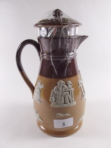 A Royal Doulton coffee/chocolate pot with silver hallmarked rim