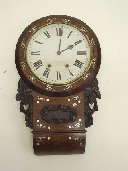 A Victorian rosewood and mother of pearl drop dial wall clock