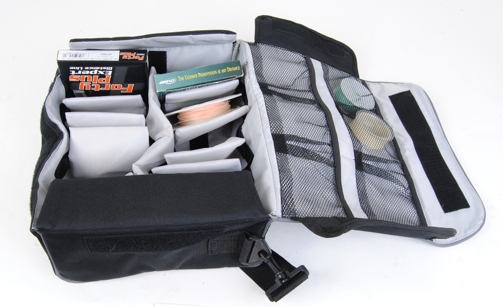 Powerhead reel storage bag with 4 fly lines and 2 spools of backing