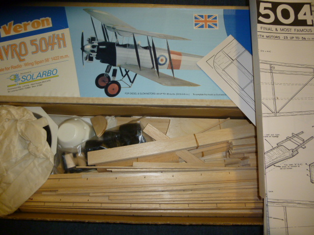 A Veron Avro 504H Balsa Kit, scale for radio, wing span 56", manufactured by Solarbo, in original