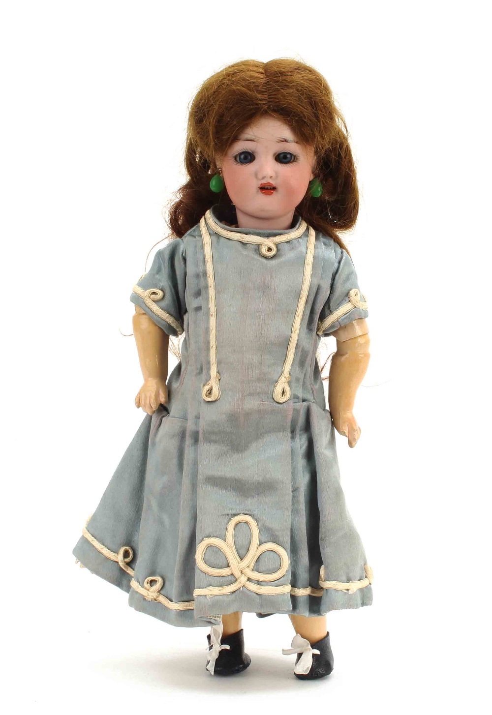 A Simon & Halbig 1078 child doll, with blue sleeping eyes, pierced ears, brown mohair wig, jointed