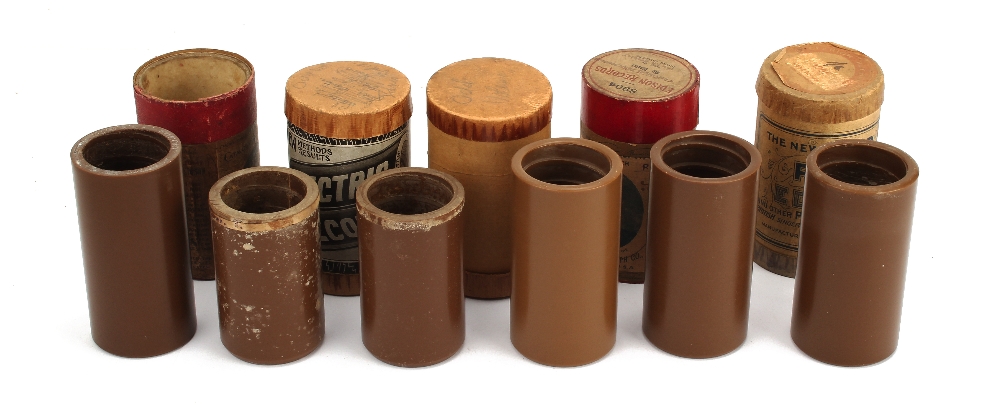 Brown wax cylinders: two early cylinders 3½ in. long, with title strips ‘Speeches at odd volumes’;