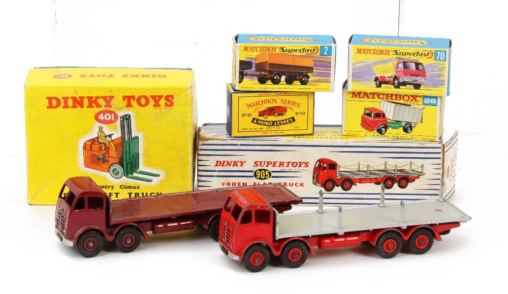 Various Diecasts: including Matchbox 49 Army Half Track, 26 GMC Tipper Truck, Dinky 905 Foden Flat