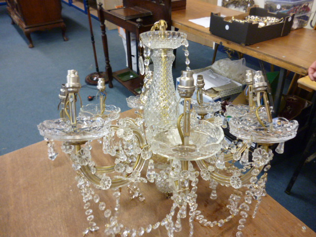 A bohemian and crystal and brass chandelier with fittings (parcel)