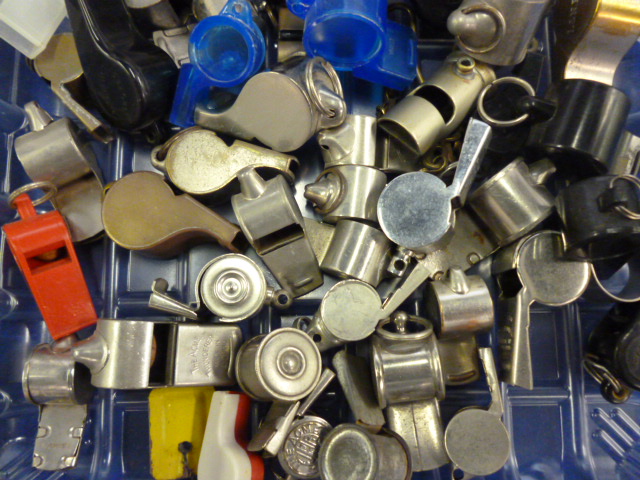 A collection of approximate 50 Whistles, various metal and plastic examples (parcel)