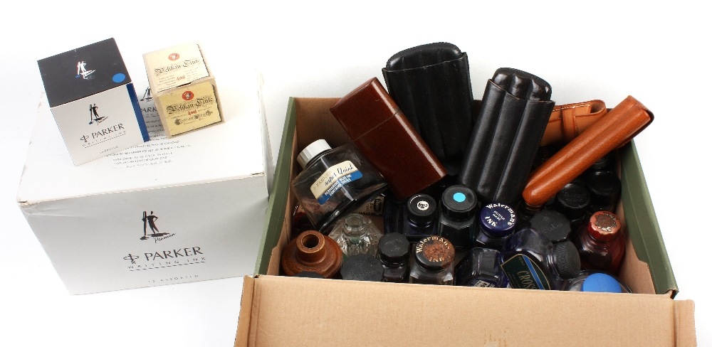 A Parker 12 bottle assorted ink set, together with a collection of inks and bottles from Waterman,