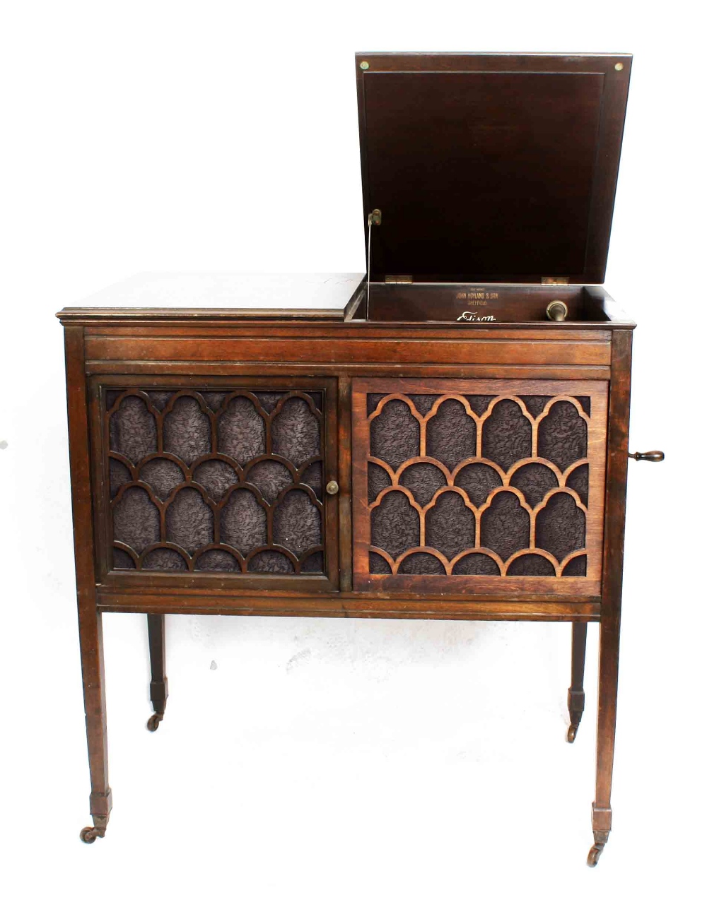 An Edison disc Phonograph: London Console model LC 38, in brown mahogany finished case with