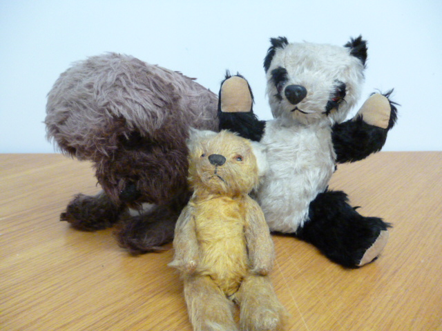 A selection of three soft toys including a dog, panda and plush teddy (3) NO LIVE BIDDING FOR THIS