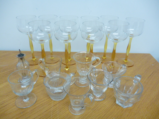 A collection of various glassware including custard cups, cruet and hock glasses (parcel) NO LIVE