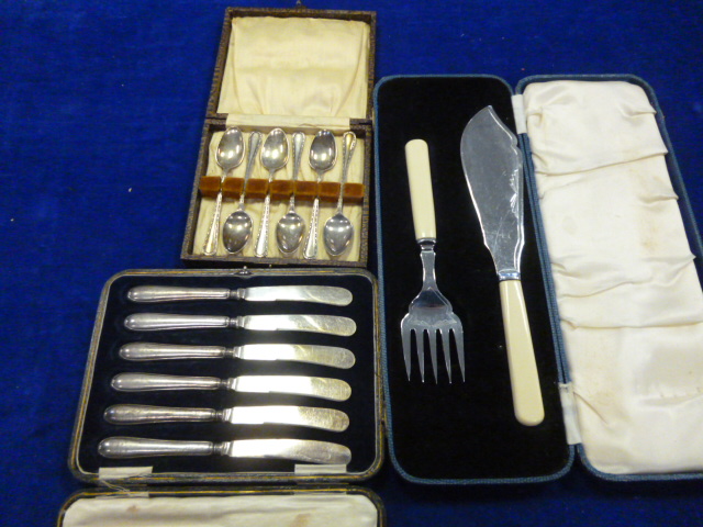 A set of silver butter knives, spoons and fish servers (parcel) NO LIVE BIDDING FOR THIS SALE
