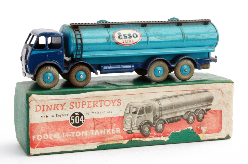 Dinky Toys Commercials:  504 Foden 14 Ton Tanker with 1st type cab, dark blue cab with mid blue