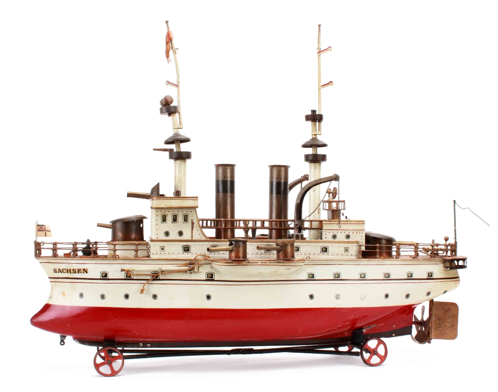 A rare Märklin German-market spirit-fired steam-powered tinplate 62cm First Series Two-Funnel