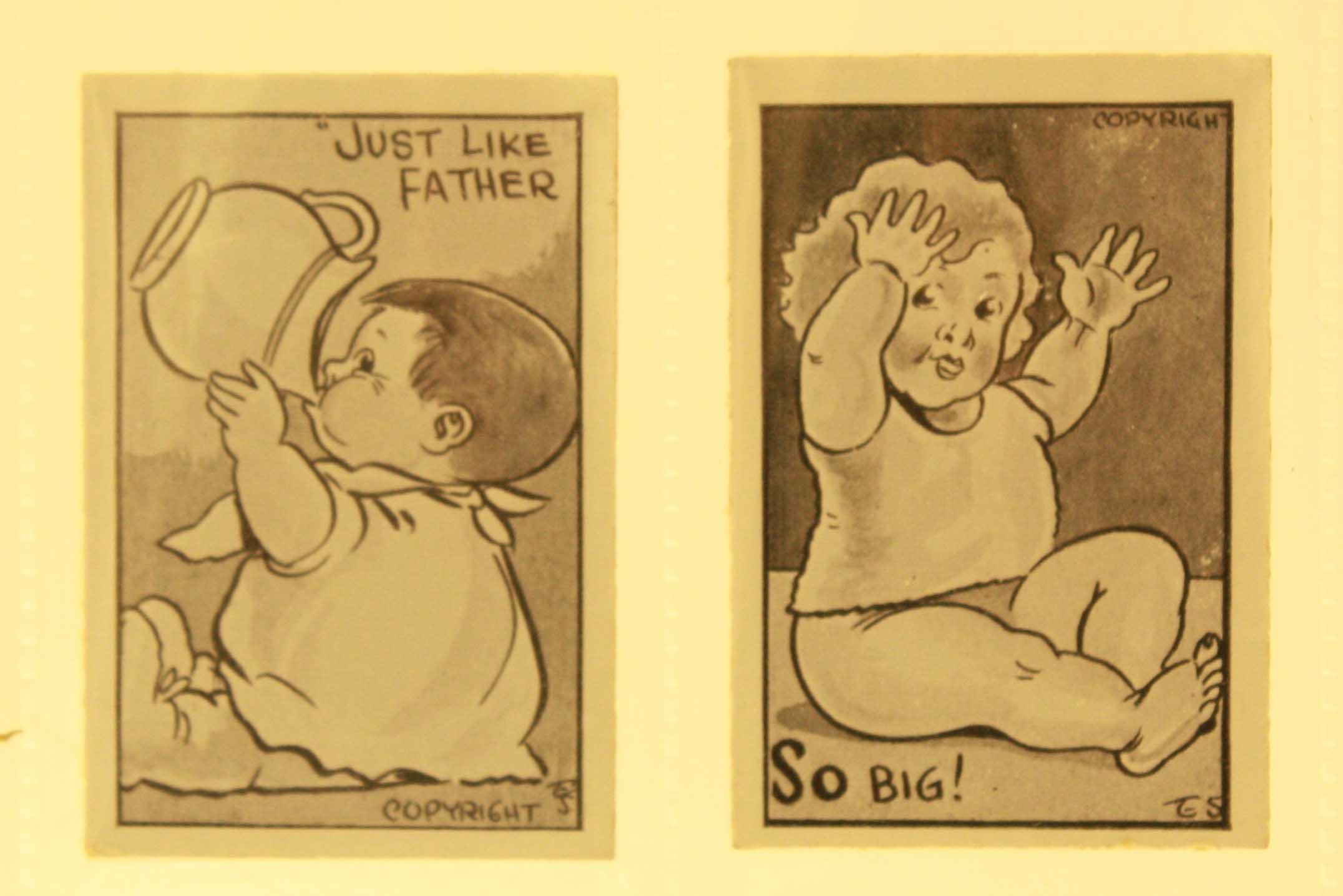 Trade cards, Anon, Comic Scenes with Babies? (10 cards M size) Weighing machine cards (vg)