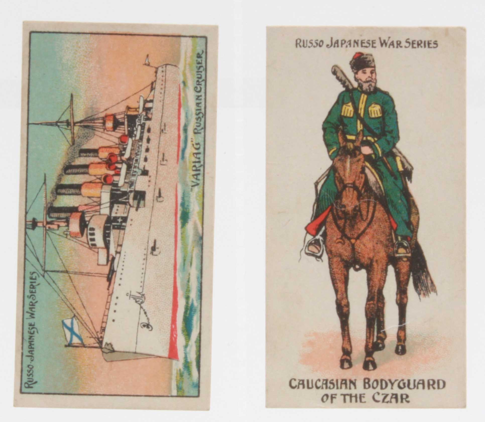 Cigarette cards, Military, Cohen, Weenen & Co, Russo Japanese War Series, two cards, `Variag,