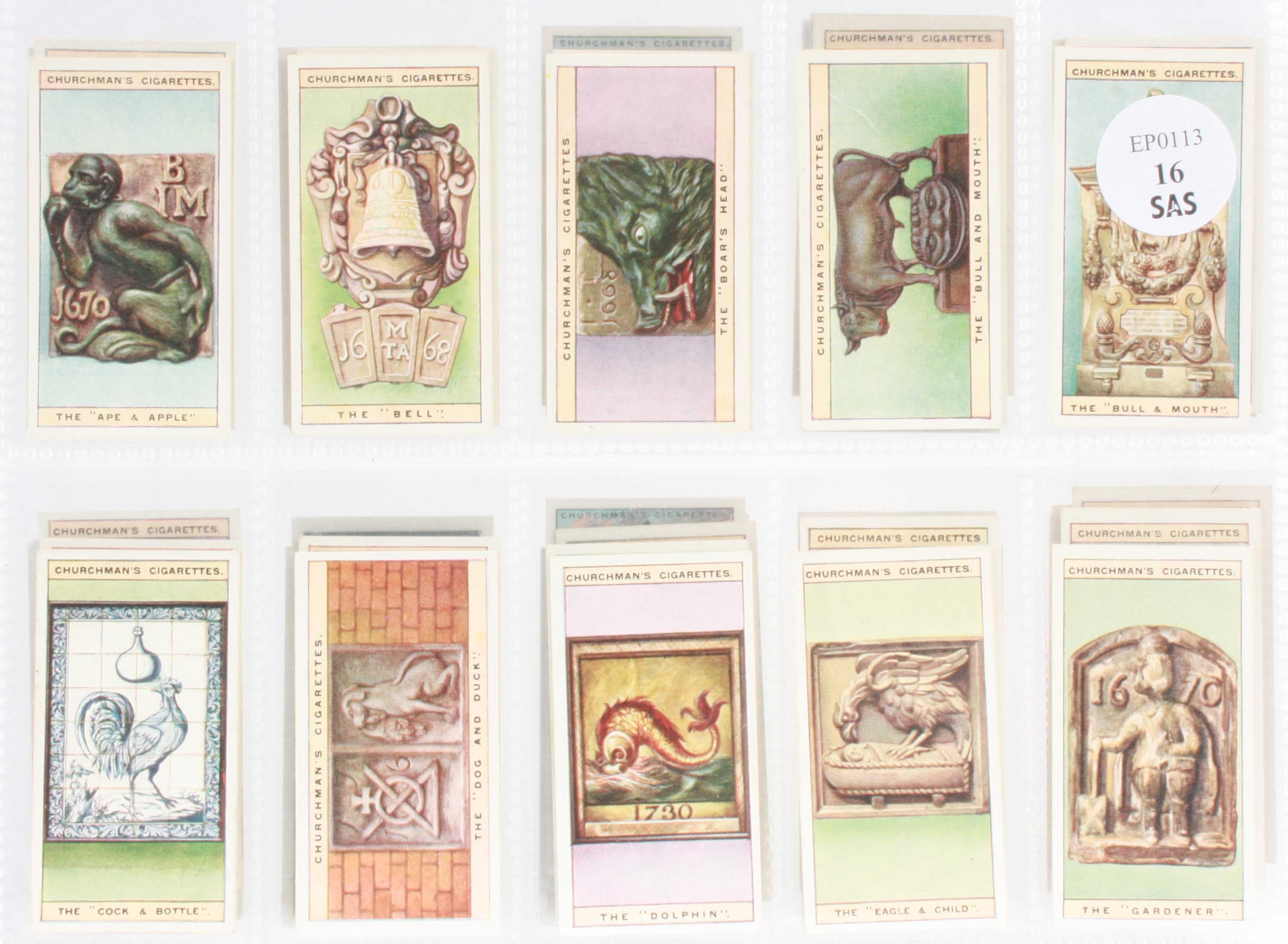 Cigarette cards, Four sets, Churchman`s, Curious Signs, (25 cards) and Interesting Door Knockers, (