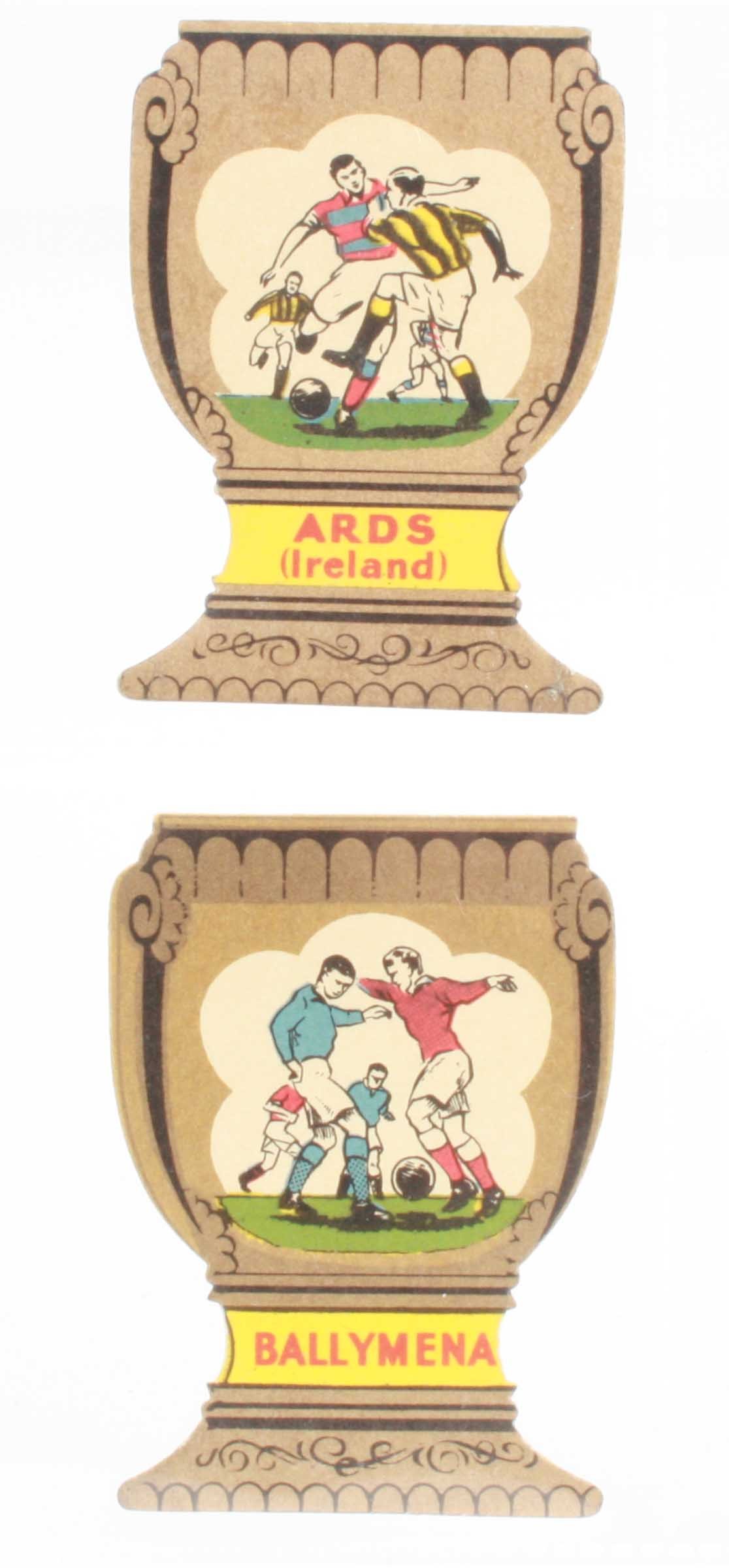 Trade cards, Donaldson`s, Football Teams, shaped as Cups, two cards, `Ards` & `Ballymena` (gd/vg) (